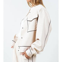 Whiteroom+Cactus - Contrast Piping Detailed Varsity Bomber Jacket