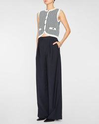 Veronica Beard Leland Sleeveless Vest in navy off white - women's jacket - detail view