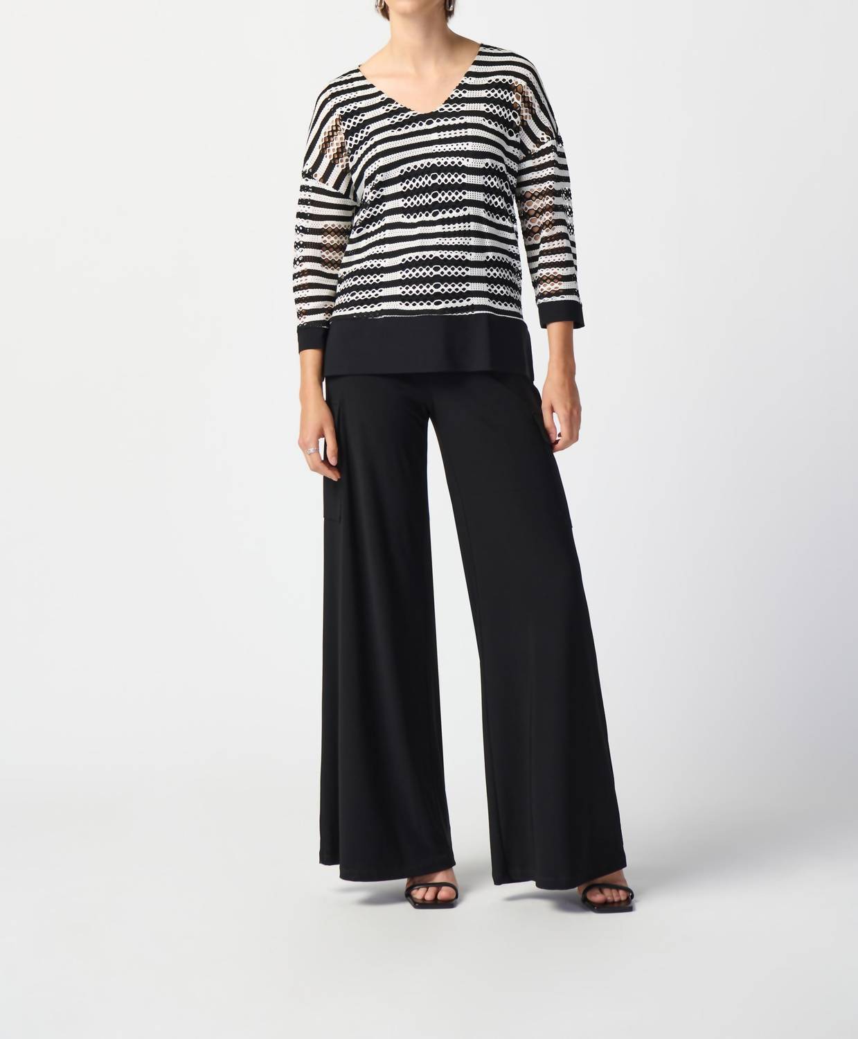 Joseph Ribkoff - Striped Holey Knit High-low Top