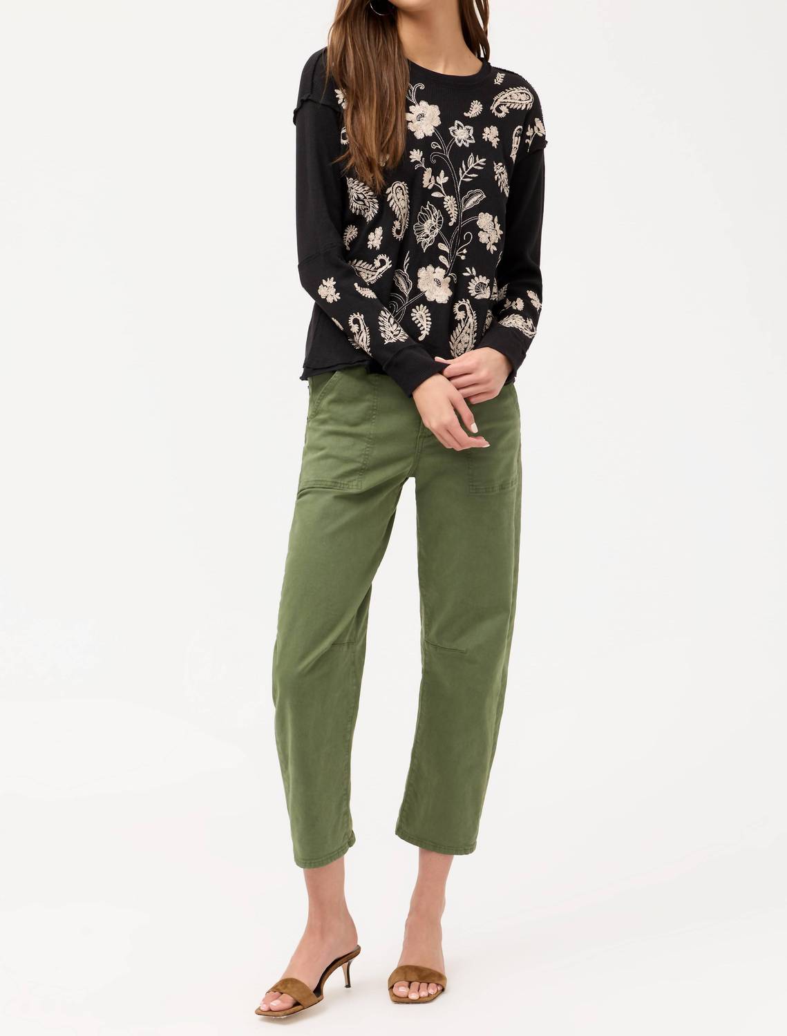 Johnny Was PATCHWORK THERMAL DANIELA TOP in black - women's long sleeve top - view 4