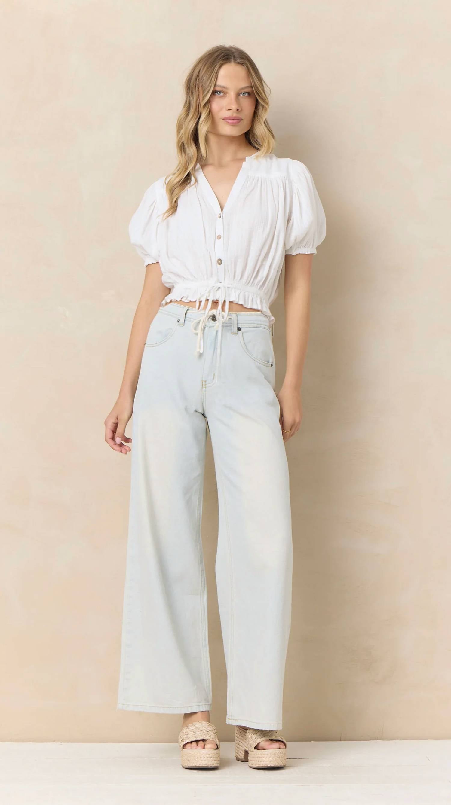 Vintage Havana - Woven Adjustable Tie-waist Crop Top