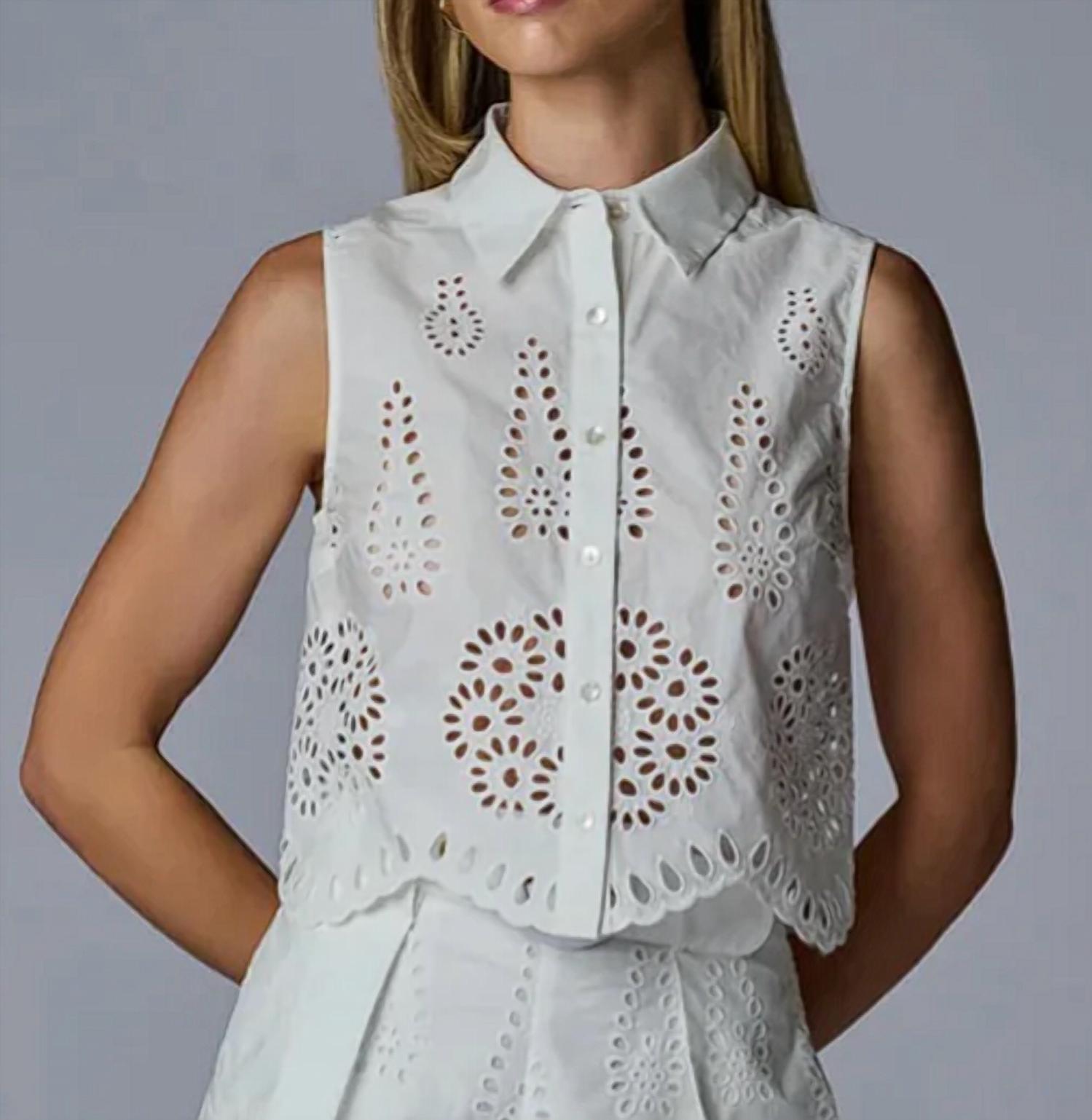 Hevron Katja Top in eyelet white - women's shirt - detail view