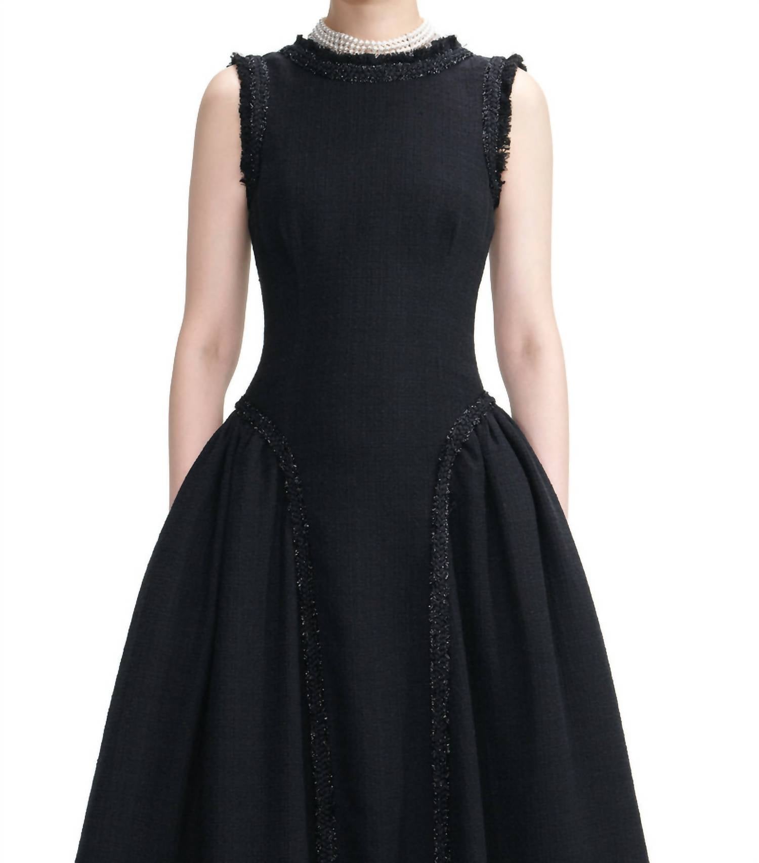 self-portrait Boucle Sleeveless Midi Dress in black - women's dress - alternate view