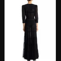 L'Agence Seraphina Tiered With Slip Maxi Dress in black - women's dress - detail view