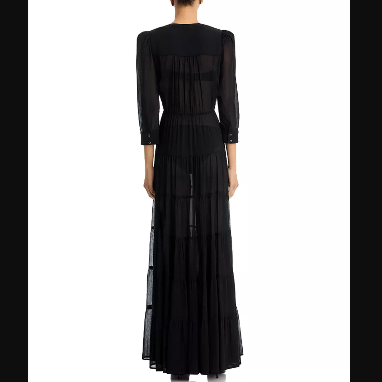 L'Agence Seraphina Tiered With Slip Maxi Dress in black - women's dress - detail view