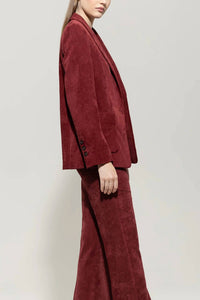 LUISA CERANO Corduroy One Button Blazer in berry red - women's jacket - alternate view