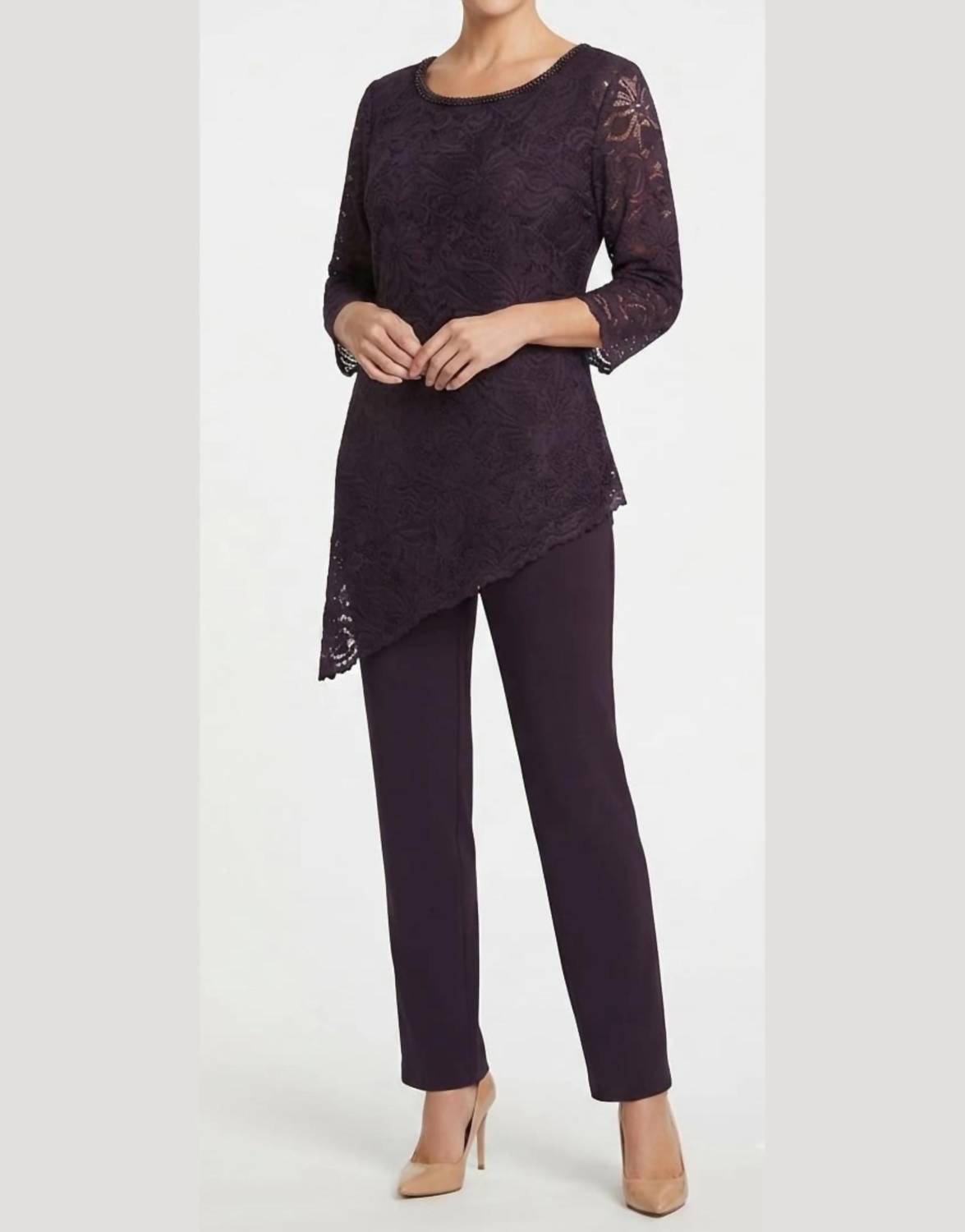 Maya Brooke - Lace Asymmetrical Tunic Pant Set