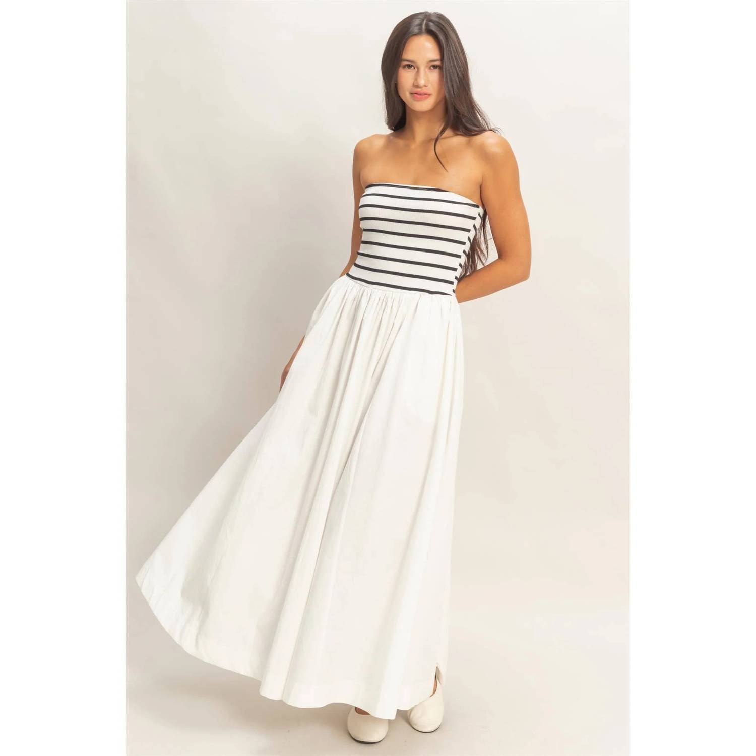 Hyfve - Striped Strapless Flowy Midi Dress