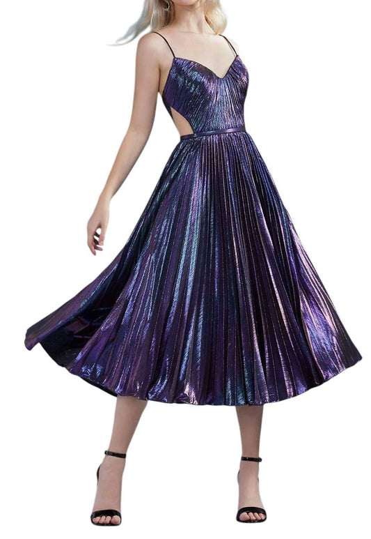 Andrea & Leo Couture - Metallic Pleated Cocktail Dress