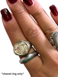 Chanel - Women's Logo Signet Ribbed Coin Ring