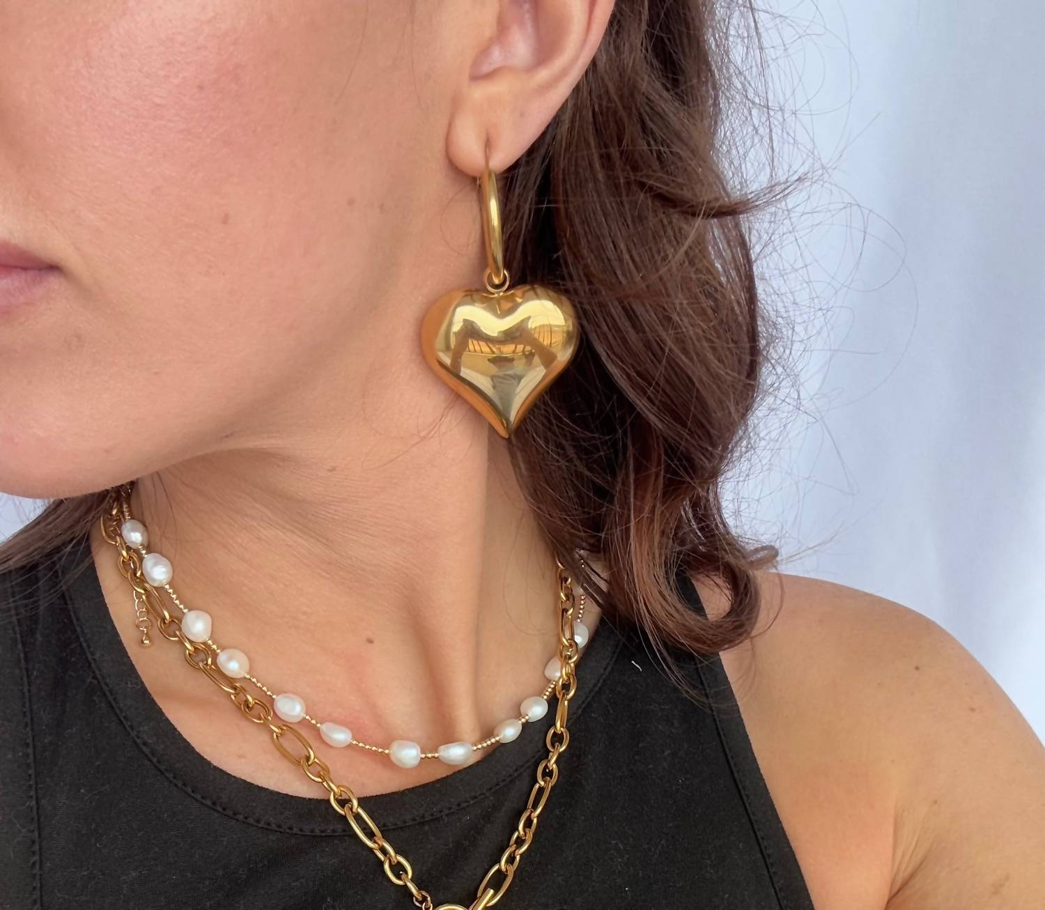Chansuttpearls - Women's Oversized Bubble Heart Earrings