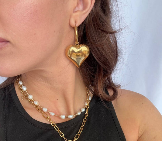 Chansuttpearls - Women's Oversized Bubble Heart Earrings