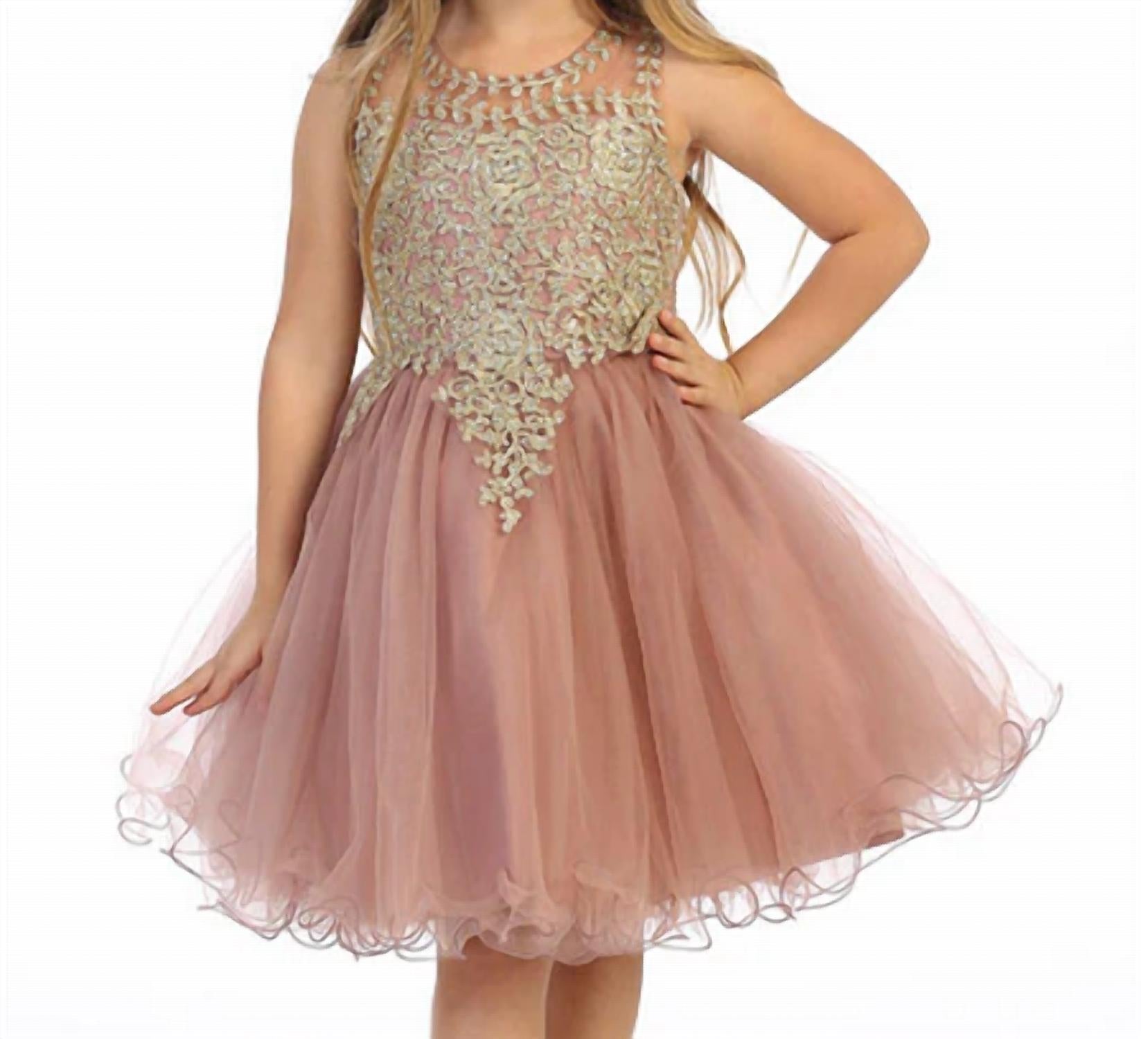 Bijan Kids - Gold Dress With Iridescent Beading