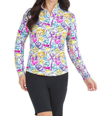 Ibkul - Angie Print Long Sleeve Mock Neck Top