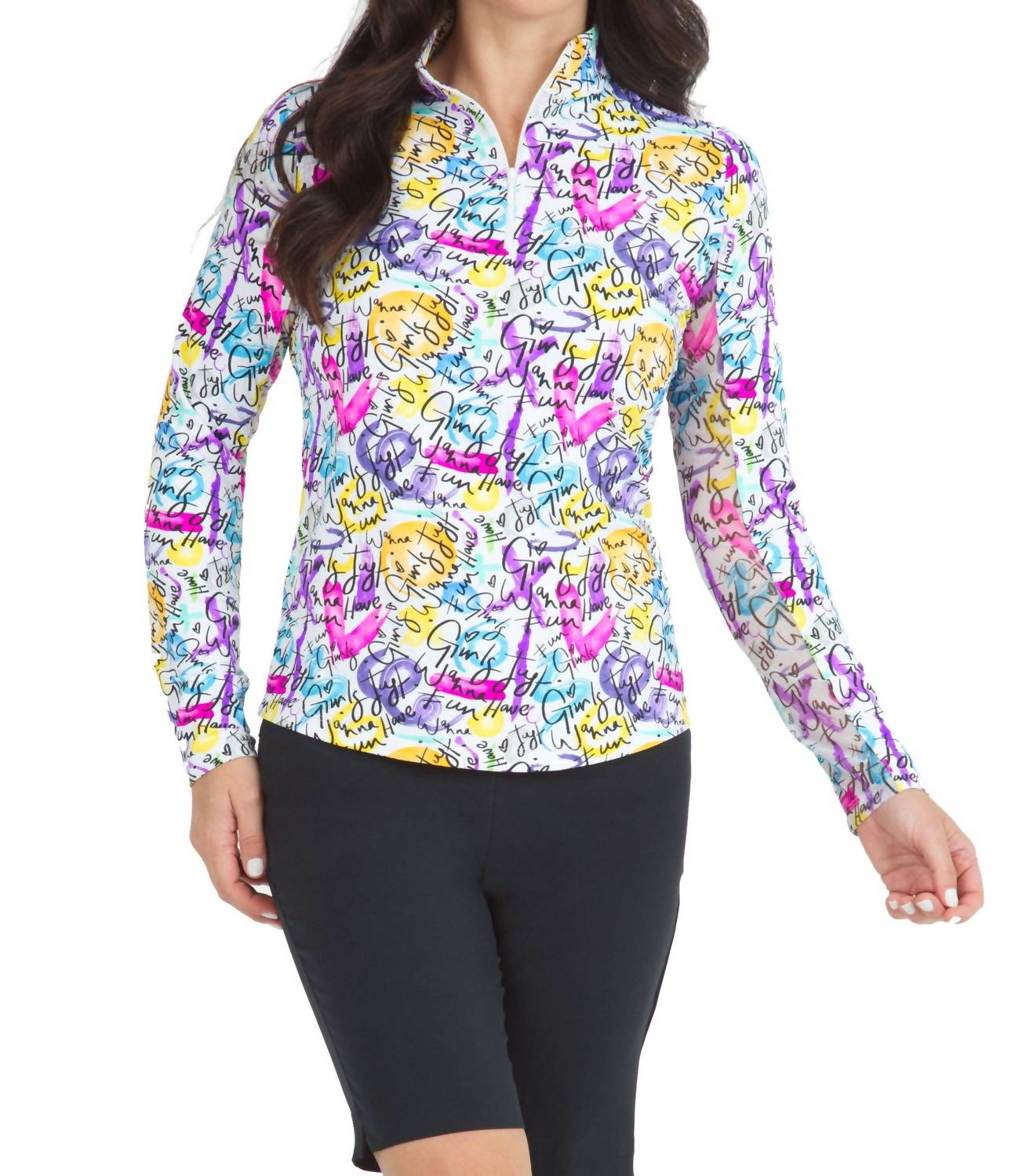 Ibkul - Angie Print Long Sleeve Mock Neck Top