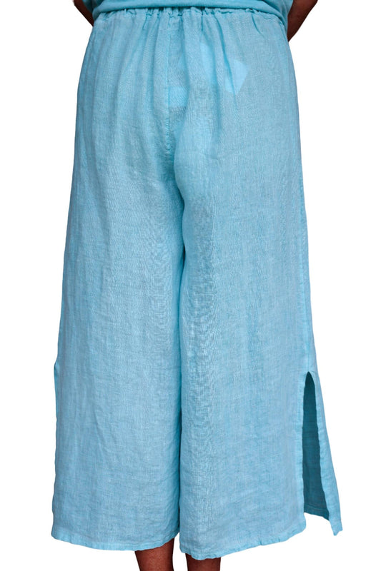 Tempo Paris - Side Slit Crop Wide Leg Linen Pants