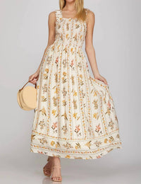 She + Sky - Sleeveless Print Smocked Maxi Dress