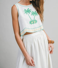 Lafayette 148 Palmette Embroidered Crop Top in white - women's shirt - alternate view
