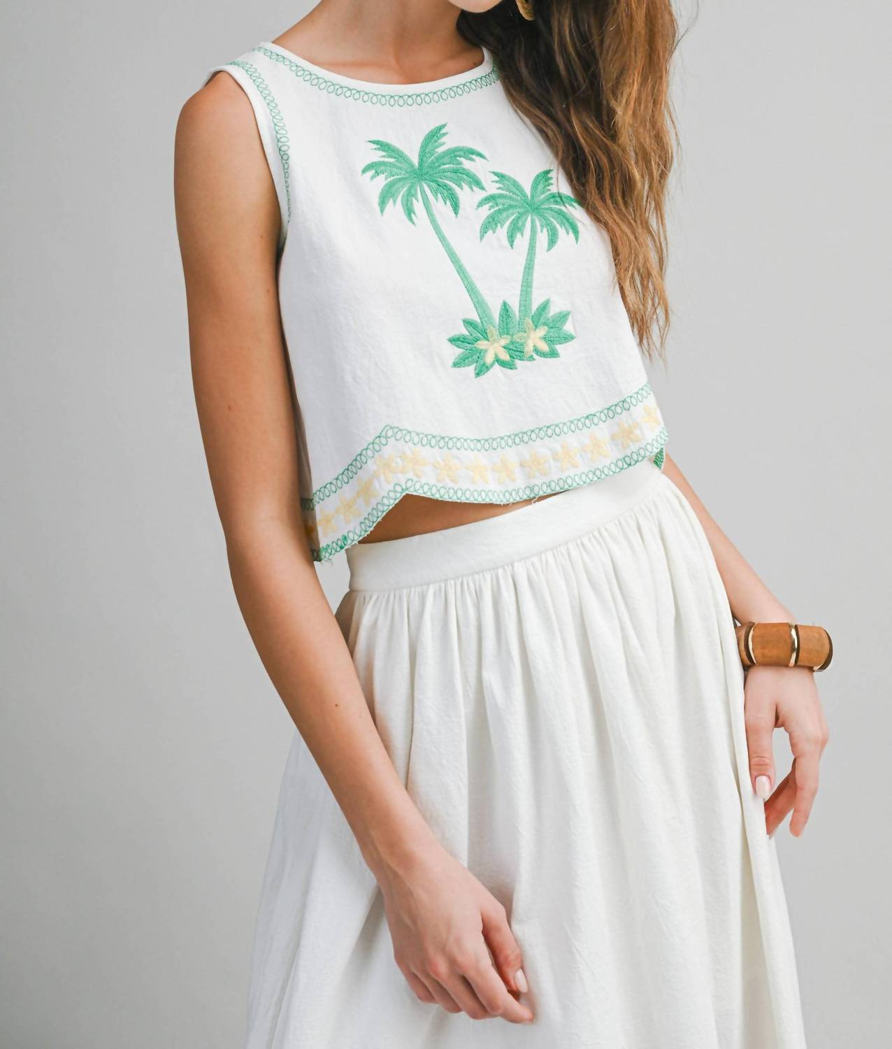 Lafayette 148 Palmette Embroidered Crop Top in white - women's shirt - alternate view