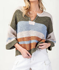 Ee:Some - Striped Notched Collar Top