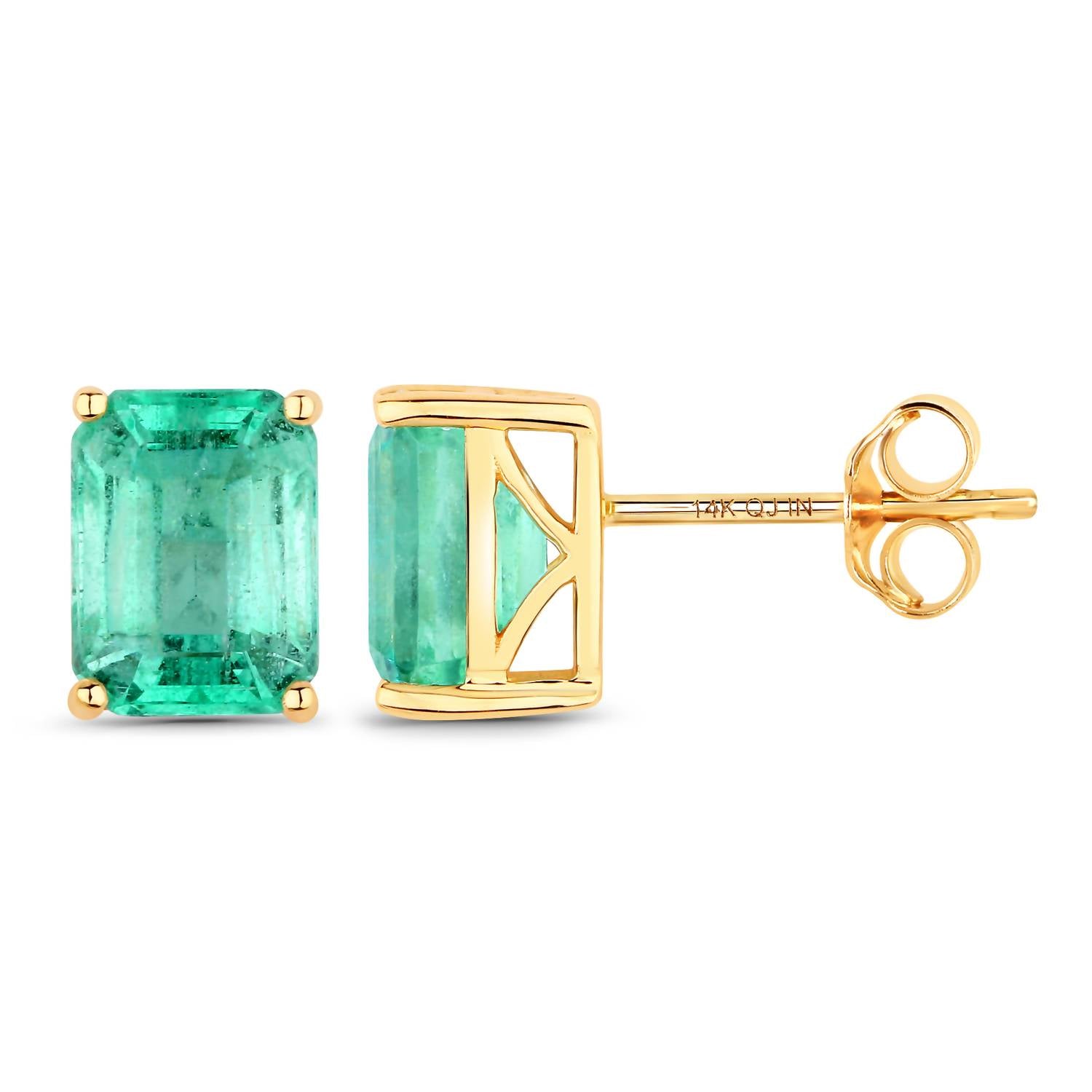 Diana M Jewels Women's Octagon Natural Ethiopian Emerald Stud Earrings (2.75 Ct) - Signature in 14k yellow gold - women's jewelry - detail view