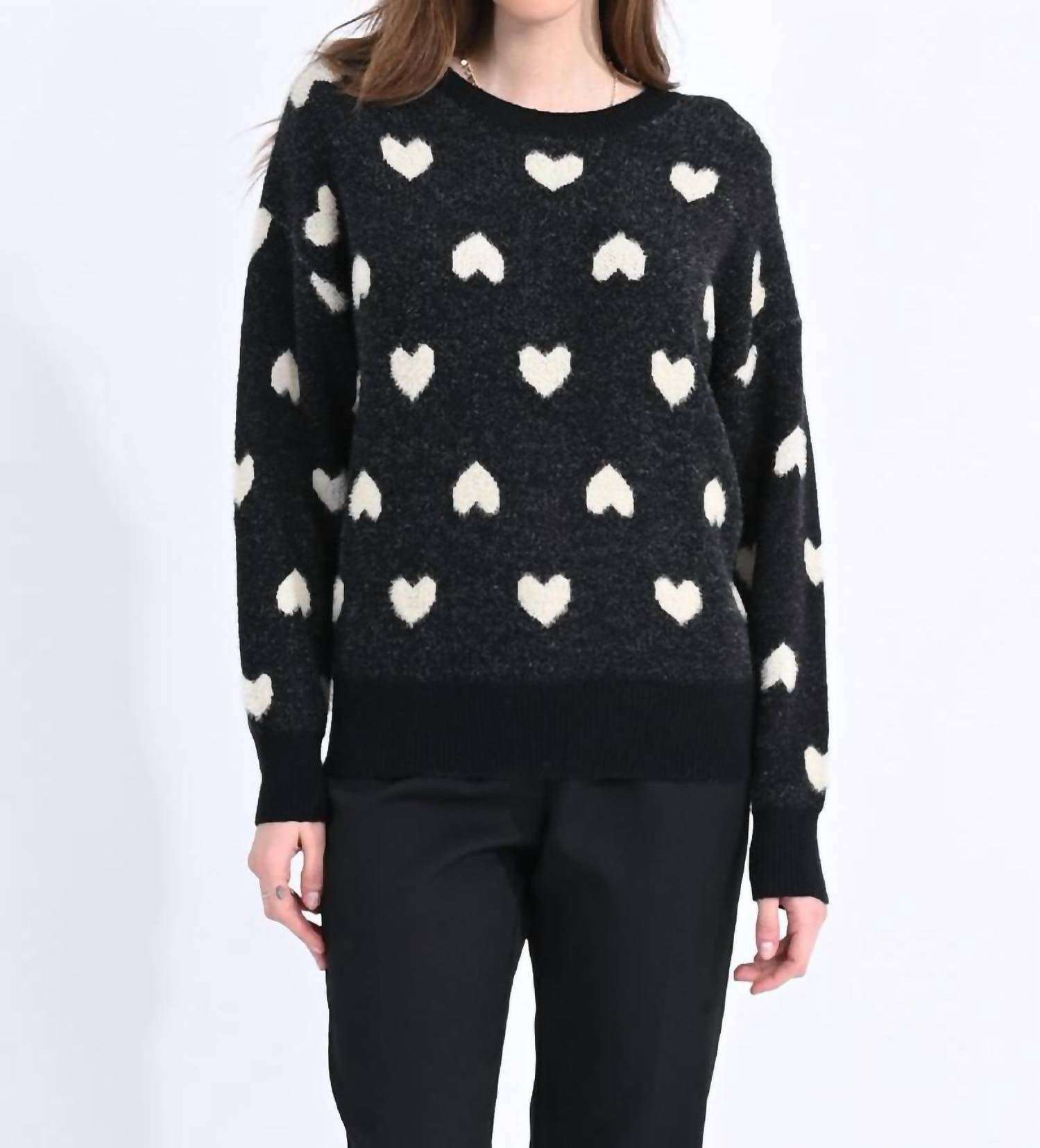 Heart Patterned Knitted Sweater