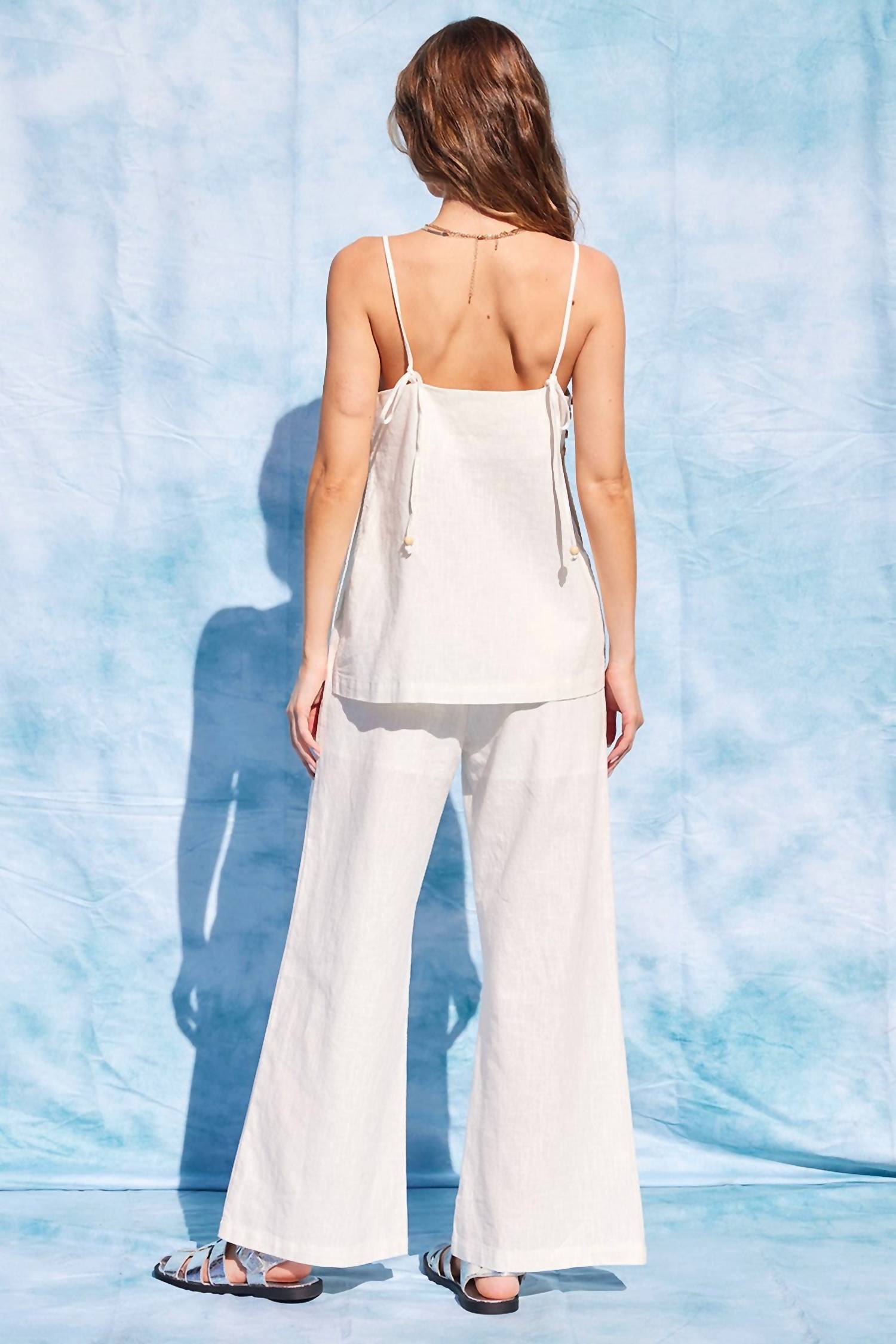 Illa Illa Women's Driftwood Linen Set in white - women's sleepwear - detail view