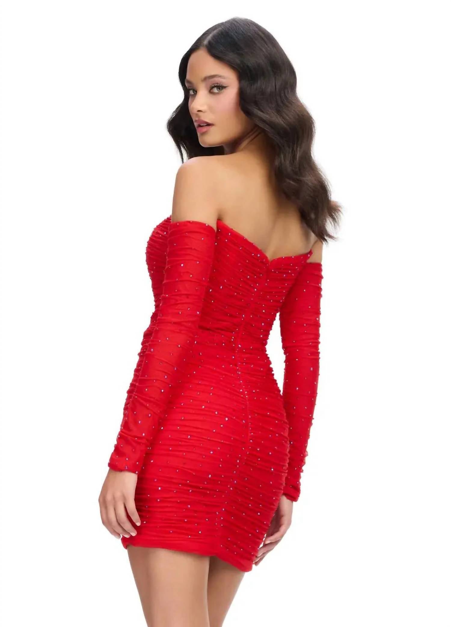 ASHLEYlauren Strapless Ruched Cocktail Dress in red - women's dress - alternate view