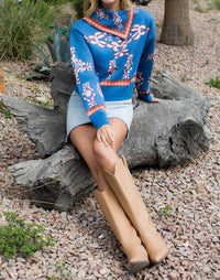 Thml - Scarf Neck Print Long Sleeve Sweater