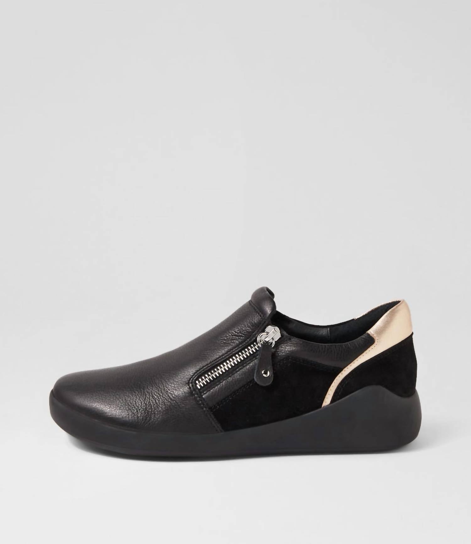 Ziera Women's Yoyce Leather Flats in black pale gold multi - women's flats