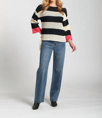 Apny - Stripe Modern Crocket Tape Yarn Sweater
