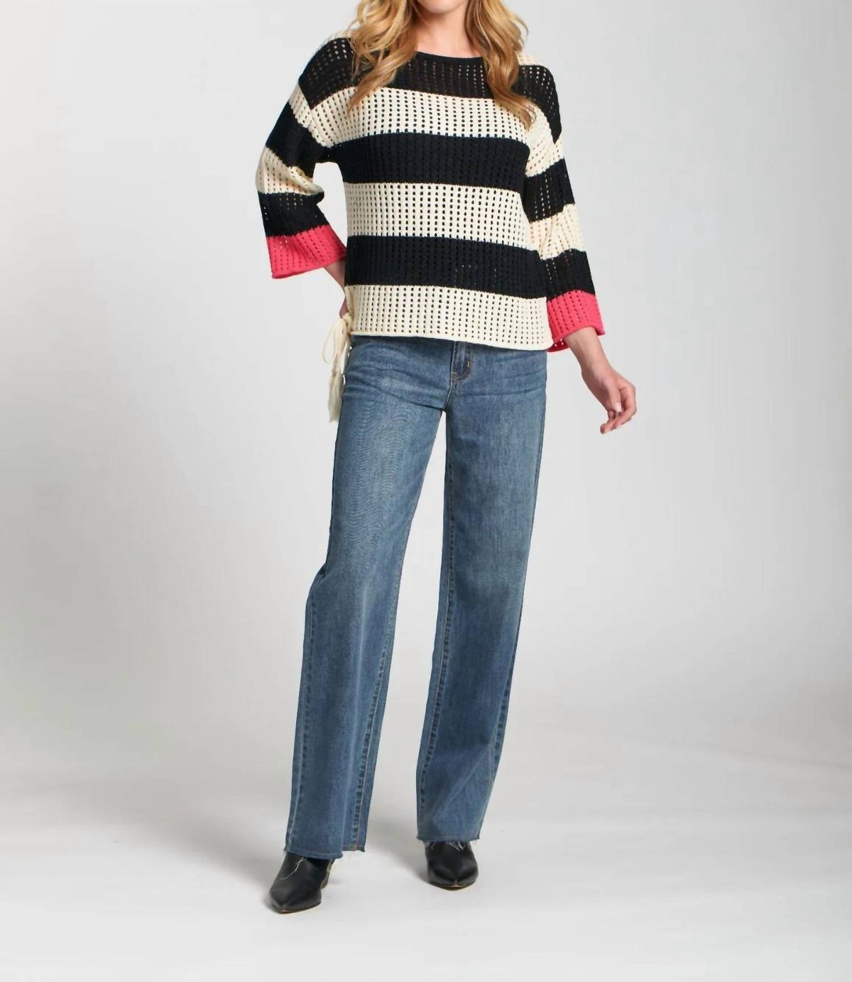 Apny - Stripe Modern Crocket Tape Yarn Sweater