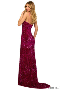 Sherri Hill Sweetheart Neckline Sequin Velvet Dress in berry - women's dress - alternate view