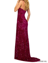 Sherri Hill Sweetheart Neckline Sequin Velvet Dress in berry - women's dress - detail view