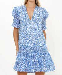 Oliphant Smocked Drop Mini Dress in cypress blue - women's dress - alternate view