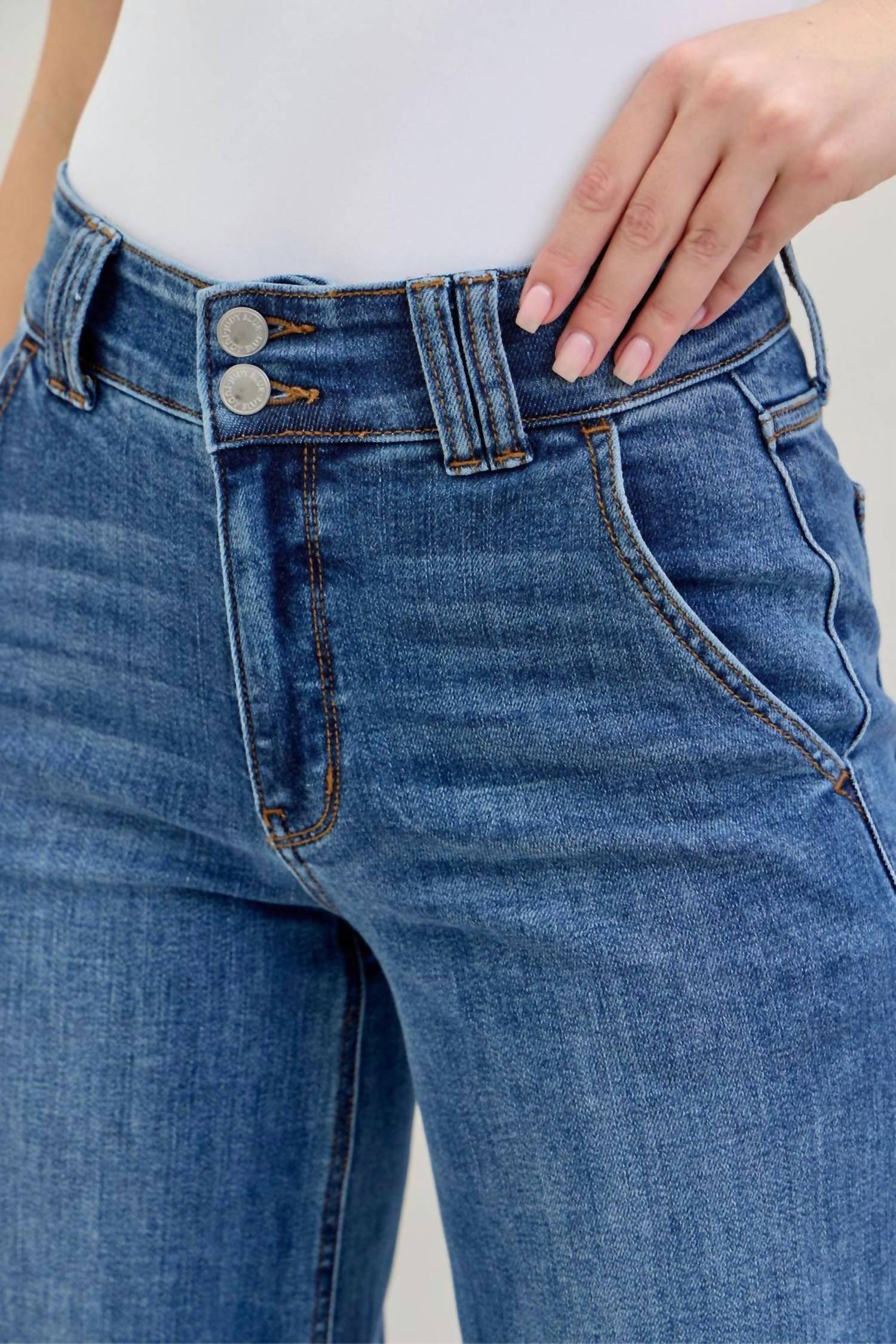 Judy Blue - High Waist Double Button Wide Leg Denim Jeans -plus