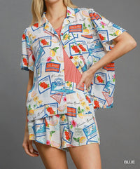 umgee Tropical Resort Print Button-down Top in multicolor - women's shirt - detail view