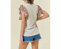 Lovely Melody - Ribbed Leopard Flutter Sleeve Top