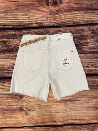 Mica Denim - High Rise Distressed Frayed Hem Shorts