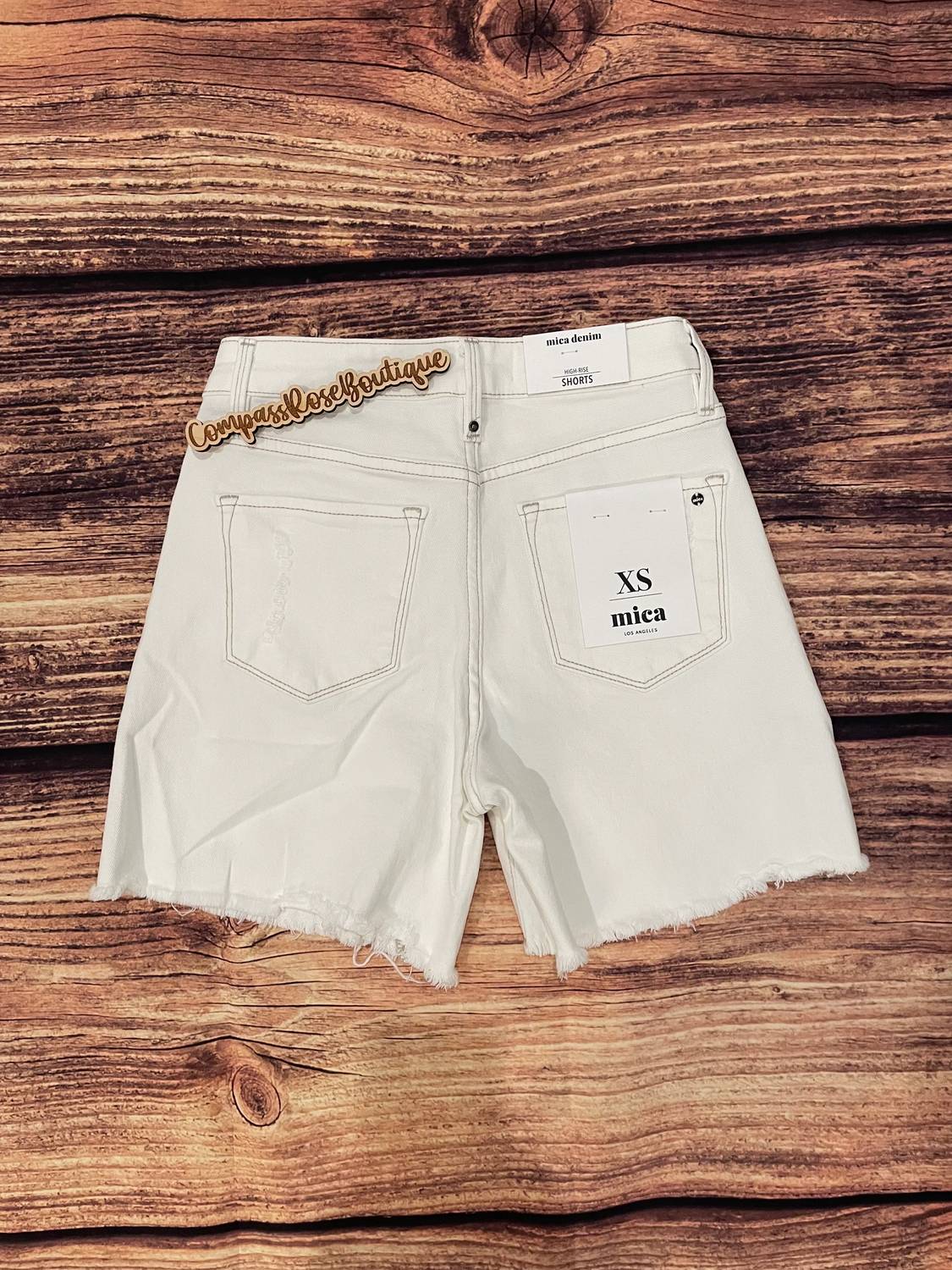 Mica Denim - High Rise Distressed Frayed Hem Shorts