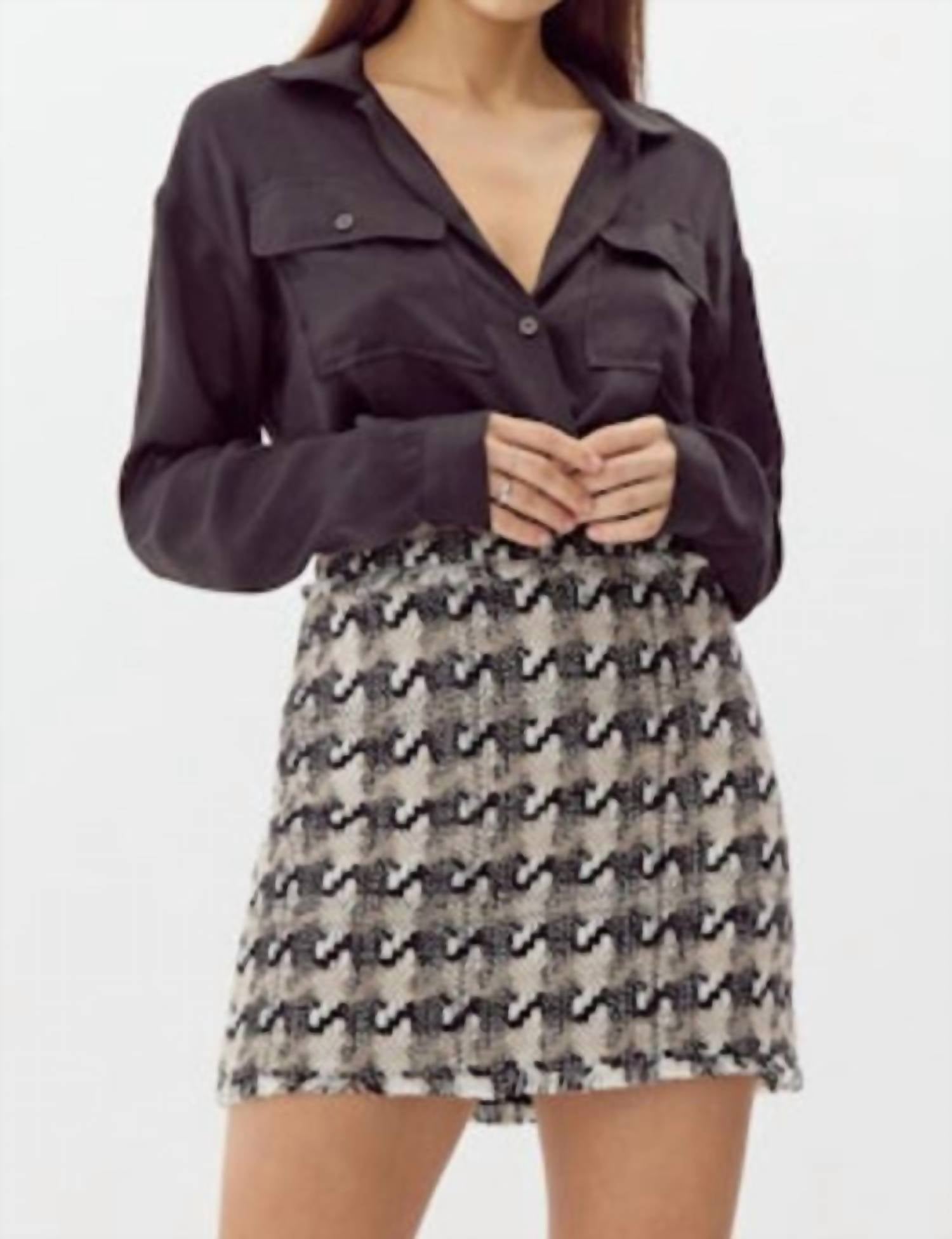 Greylin - Lenny Houndstooth Tweed Mini Skirt