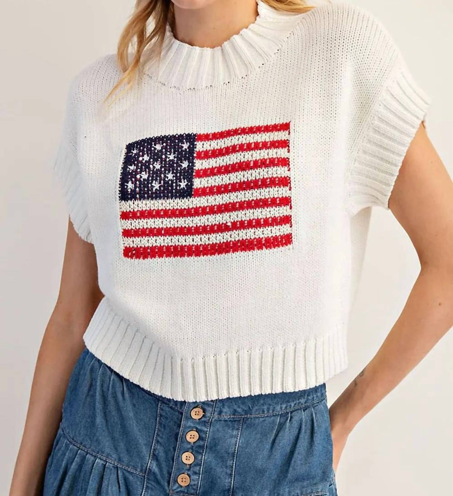 Ee:Some - Usa Flag Mock Neck Top