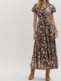 Entro - Women's Floral Puff Sleeve Midi Dress