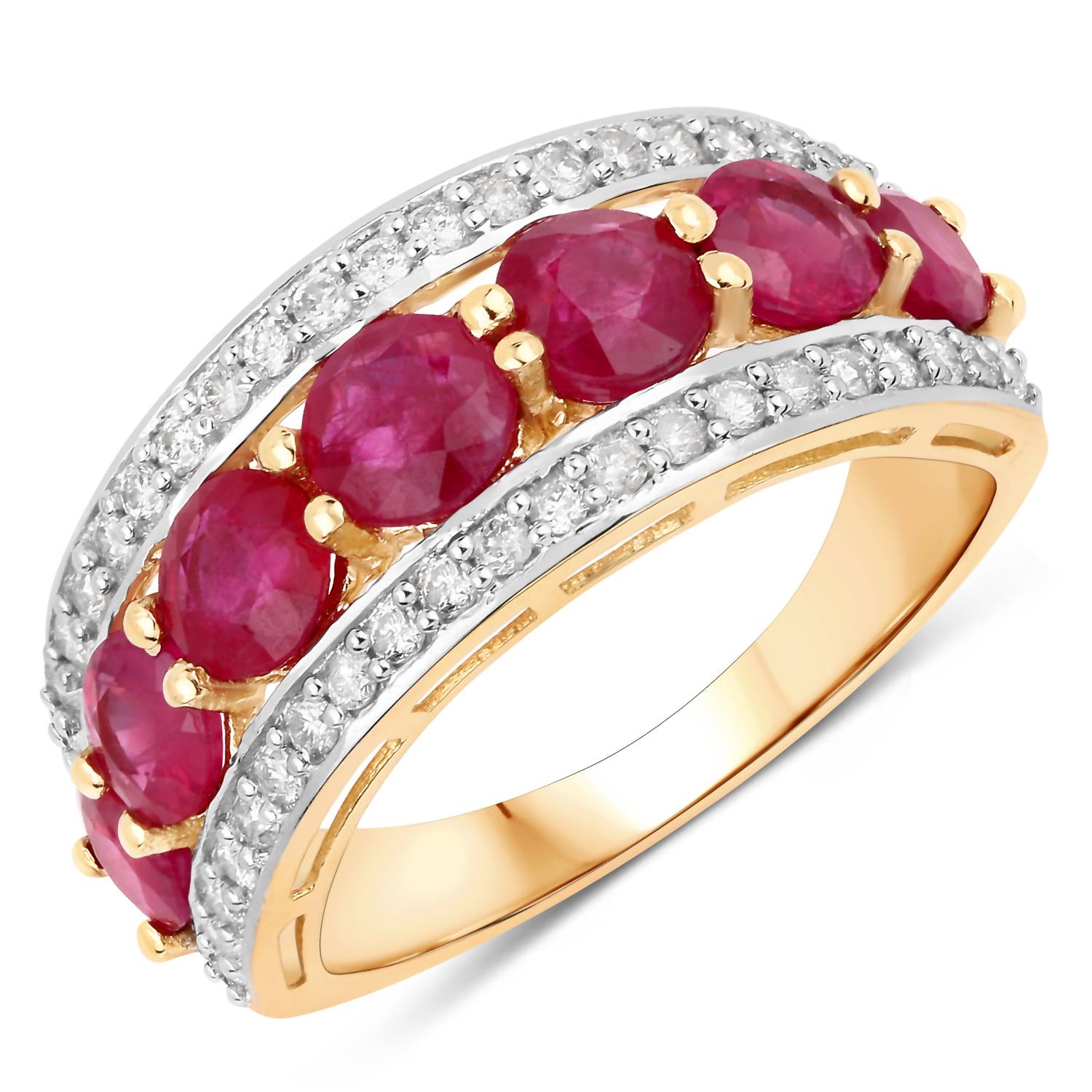 Diana M Jewels Women's Round Natural Ruby Fashion Ring (3.24 Ct) - Signature Plus in 14k yellow gold - women's jewelry - detail view