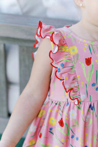 THE PROPER PEONY Lola Twirl Dress in hot pink - kids' dress - detail view