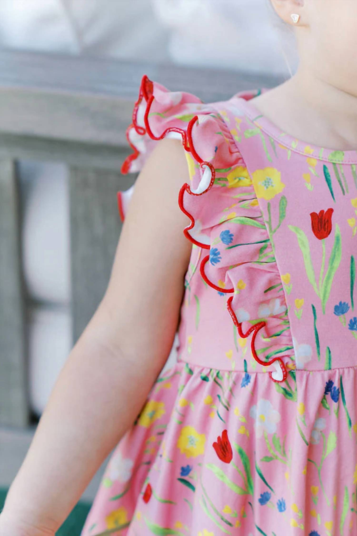 THE PROPER PEONY Lola Twirl Dress in hot pink - kids' dress - detail view