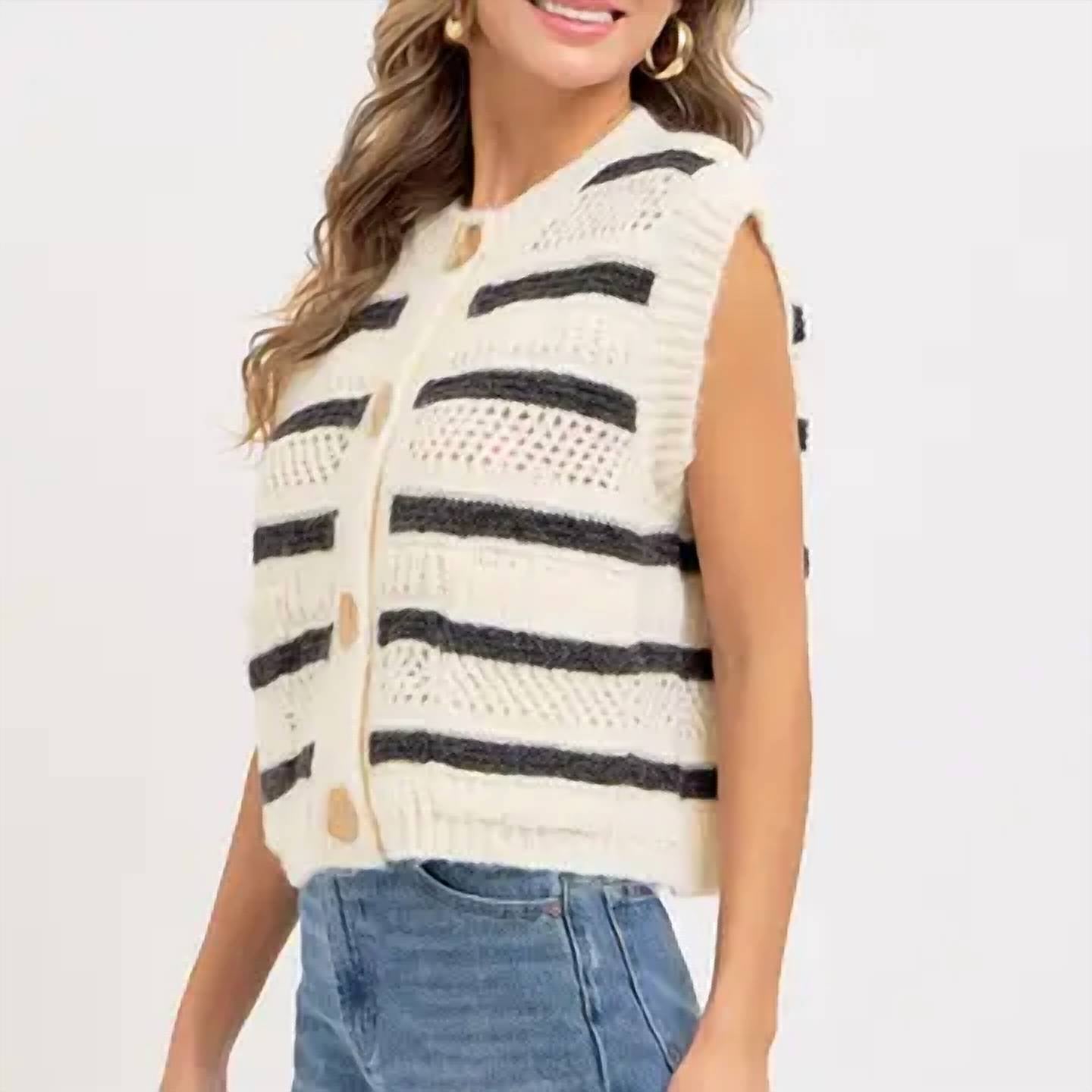 Sweet Lovely By Jen - Stripe Sweater Knit Sleeveless Top