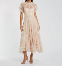 Mac Duggal - Flutter Sleeve Micro Ruffle Midi Dress