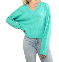 Very J - Vneck Raw Hem Cozy Sweater