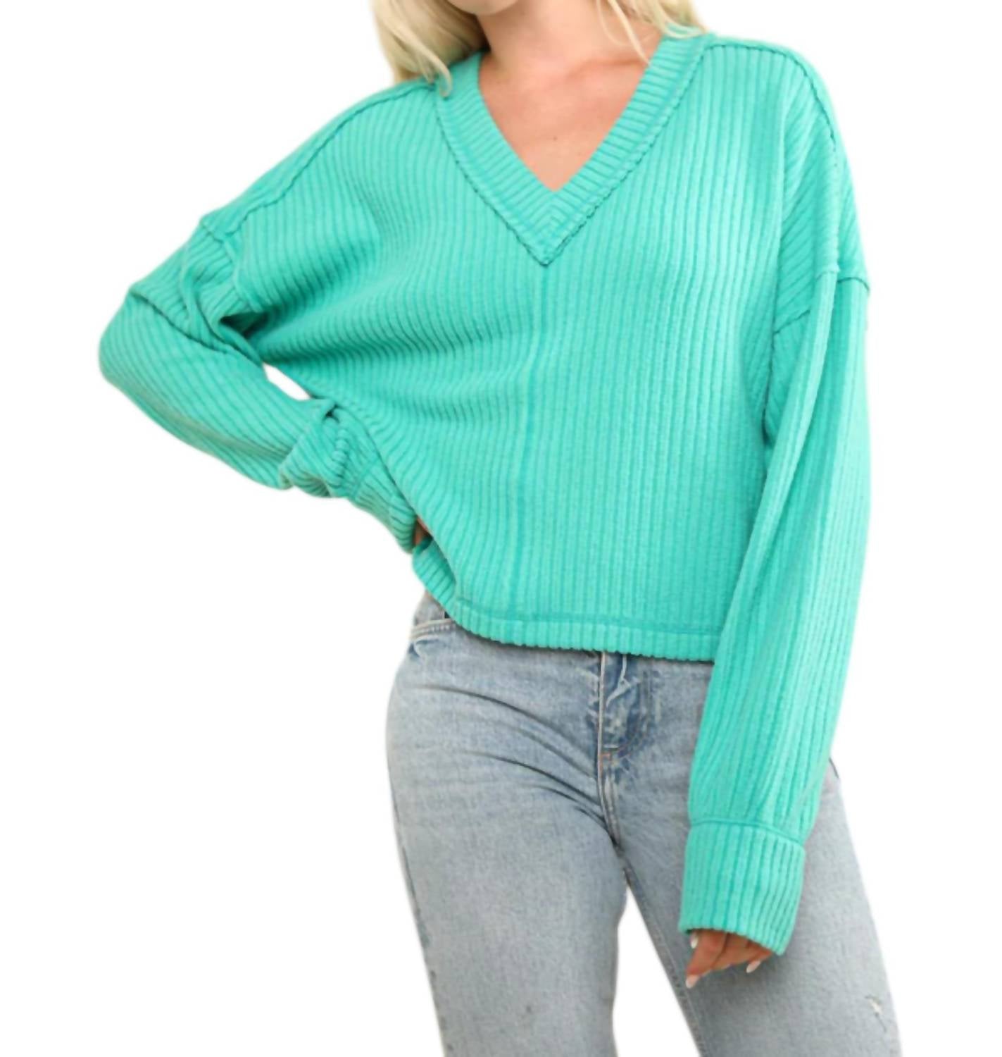 Very J - Vneck Raw Hem Cozy Sweater